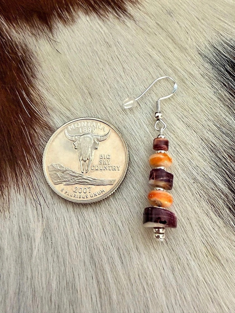 ❤️ Native American Sherry Duncan Sterling Orange & Purple Spiny Oyster Earrings - Picture 4 of 8